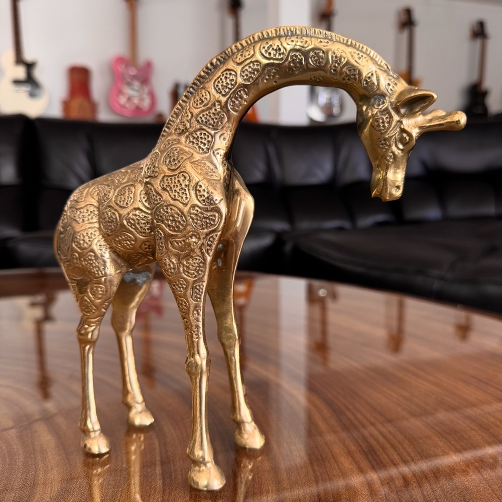 Vintage MCM Hollywood Regency Style  Solid Brass Giraffe Sculpture
